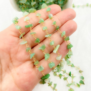 Chrysoprase Organic Shape Gold Plated Wire Chain